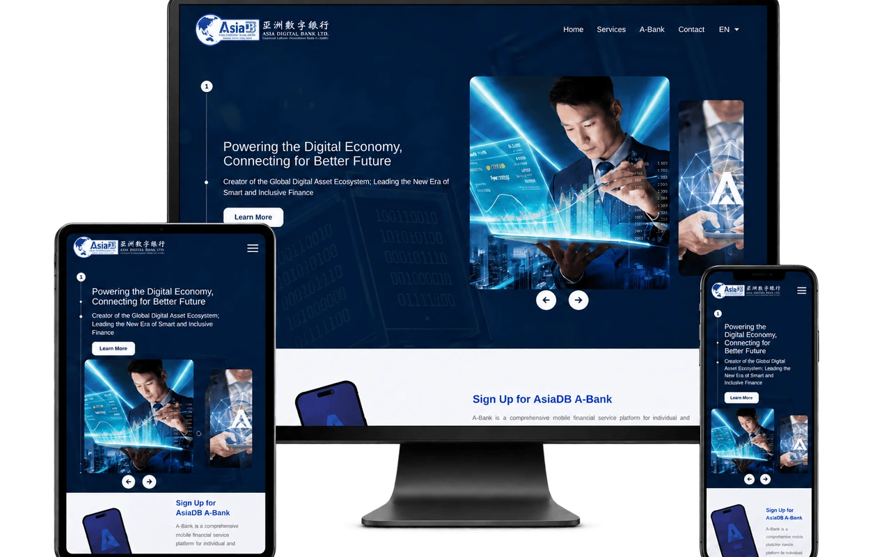 Asia Digital Bank website shown across desktop, tablet and mobile