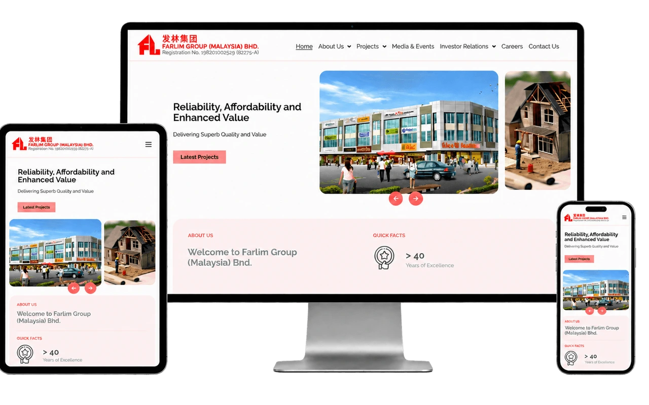 Farlim Group website shown across desktop, tablet and mobile