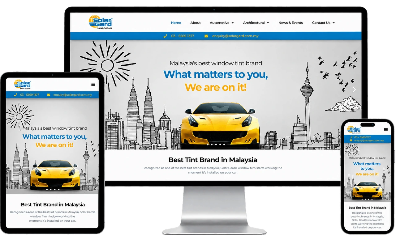 Solar Gard Malaysia website shown across desktop, tablet and mobile
