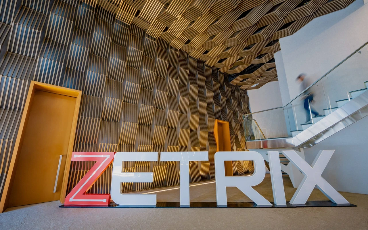 Zetrix AI auditorium with the Zetrix logo displayed on the main screen